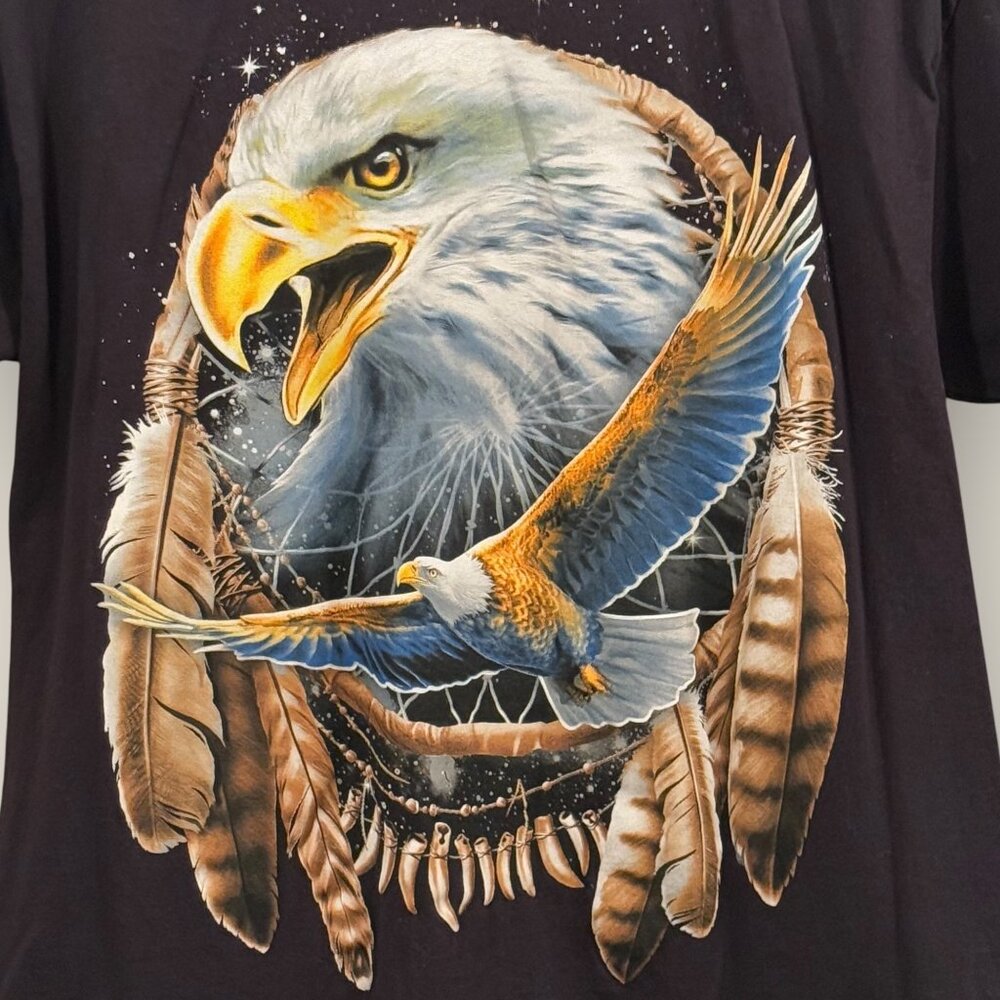 Eagle Dreamcatcher Graphic Black T-Shirt DOM 100% Cotton Mens Size Large - Picture 3 of 4